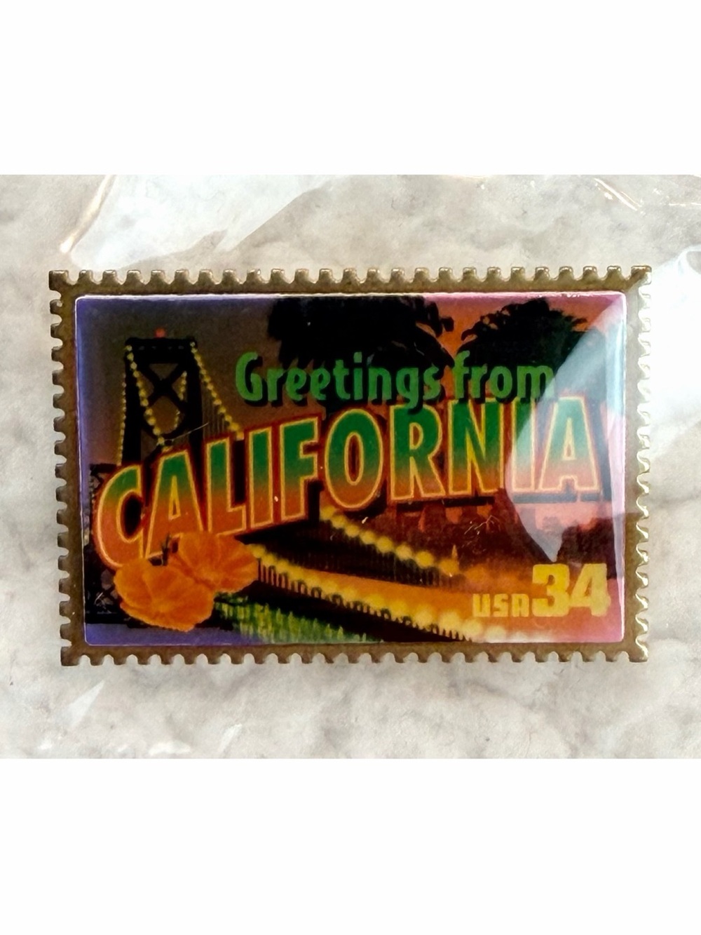 (VTG NOS) USPS • 2002 Greetings From California 34¢ Stamp Collectible Enamel Pin